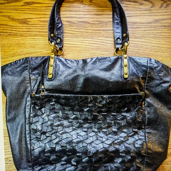 Elliott Lucca Black Woven Soft Leather Shoulder Bag Tote Purse Handbag - Picture 1 of 5